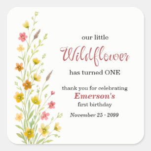 Elegant Yellow Wildflower 1st Birthday Party Square Sticker