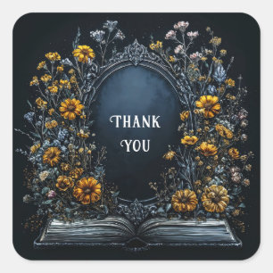 Elegant Yellow Wildflower Ornate Silver Frame Book Square Sticker