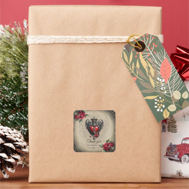 Elegant yet mystical gothic heart  square sticker (Holiday)