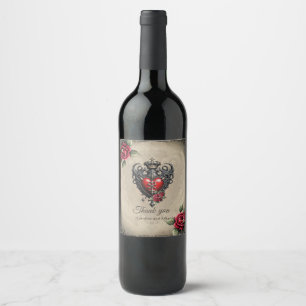 Elegant yet mystical gothic heart  wine label