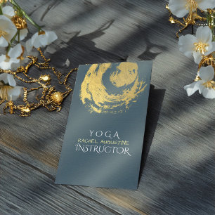 Elegant YOGA Blue & Gold ZEN Symbol Brushstrokes Business Card