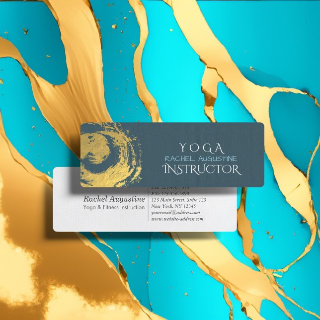 Elegant YOGA Blue & Gold ZEN Symbol Brushstrokes Mini Business Card (Creator Uploaded)