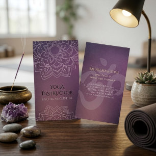 Elegant Yoga Floral Mandala Om Symbol Purple Grung Business Card