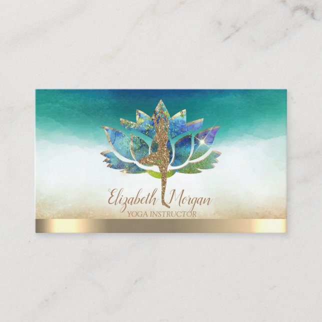 Elegant Yoga Glitter Girl, Blue Lotus  Business Card (Front)