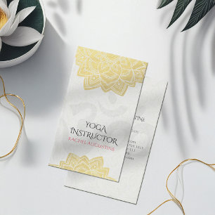 Elegant Yoga Gold Foil Floral Mandala & Om Symbol Business Card