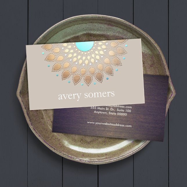 Elegant Yoga Gold  Lotus Mandala Natural Health Business Card (Creator Uploaded)