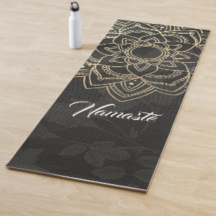 Elegant YOGA Instructor Black Gold Floral Mandala Mat