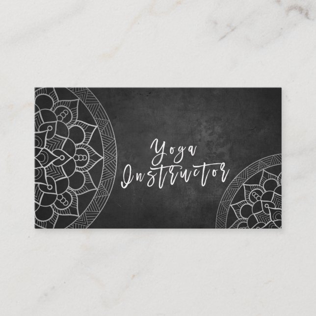 Elegant Yoga Instructor Black White Gold Mandala Business Card (Front)