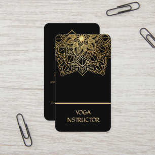 Elegant Yoga Instructor BlackWhite Floral Mandala Business Card