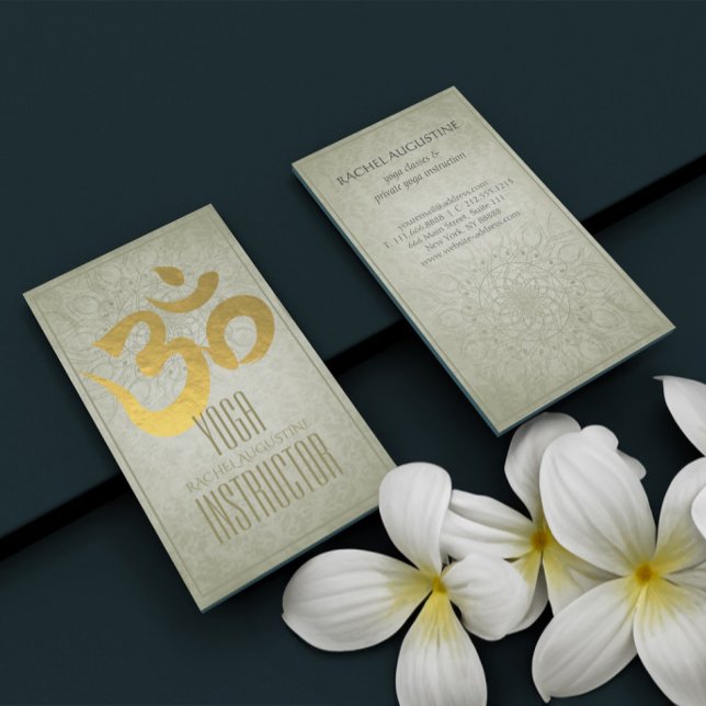 Elegant Yoga Instructor Gold Om Symbol and Mandala Business Card (Creator Uploaded)