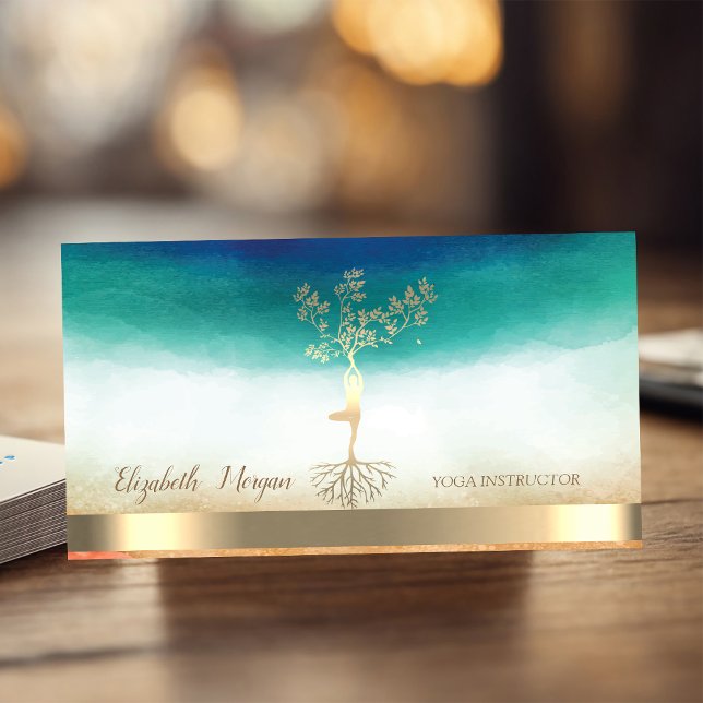 Elegant Yoga Instructor Gold Tree Women Silhouette Business Card (Creator Uploaded)