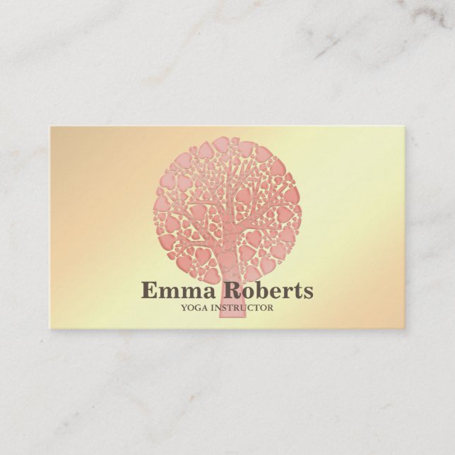 Elegant Yoga Instructor Rose Gold Tree Business Ca Card (Front)