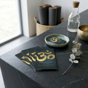 Elegant Yoga Instructor Studio Gold Foil Om Symbol Business Card