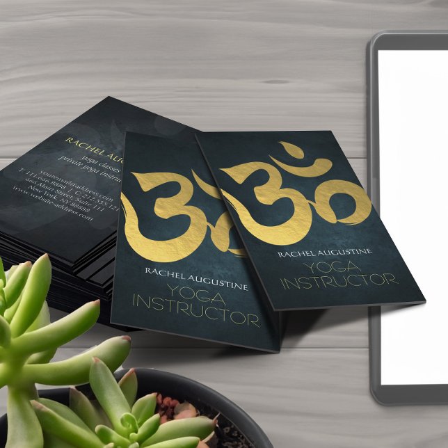 Elegant Yoga Instructor Studio Gold Foil Om Symbol Business Card (Creator Uploaded)