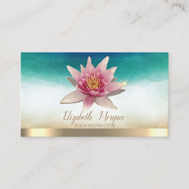 Elegant Yoga Instructor Watercolor Lotus  Business Card (Front)