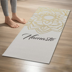 Elegant YOGA Instructor White Gold Floral Mandala Mat