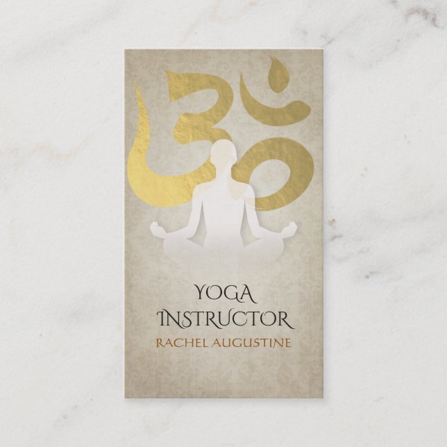 Elegant Yoga Meditation Pose Gold Foil Om Symbol Business Card (Front)