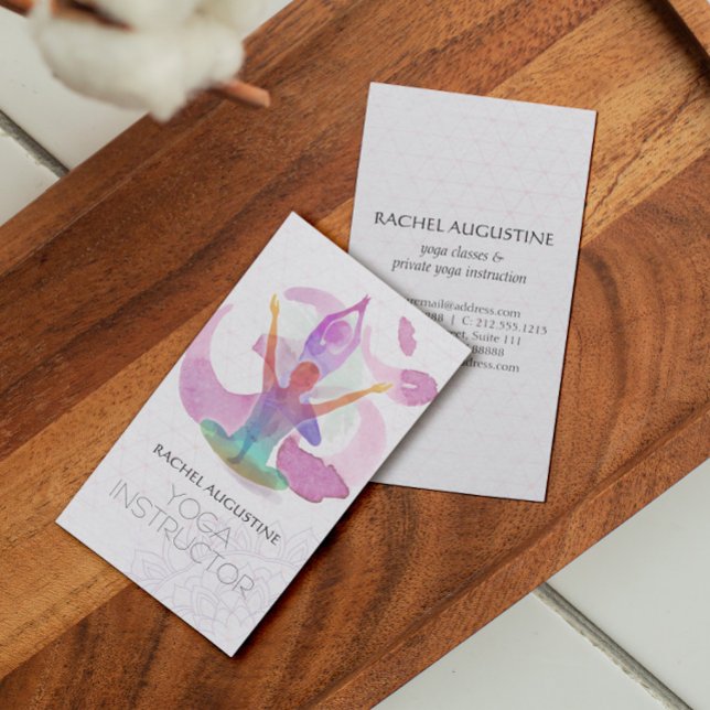 Elegant Yoga Meditation Pose Om Symbol Watercolor Business Card (Creator Uploaded)