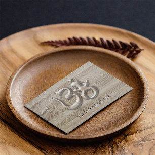 Elegant Yoga Meditation Pose Wooden Om Symbol Business Card