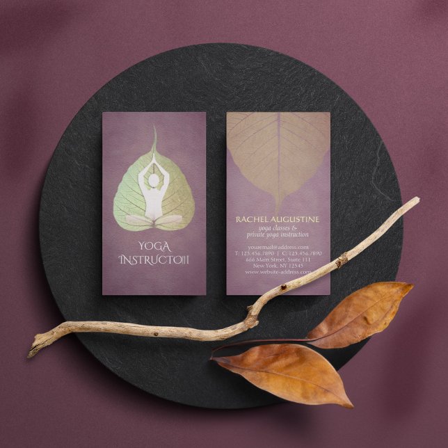 Elegant Yoga Meditation Posture with Bodhi Leaf Business Card (Creator Uploaded)