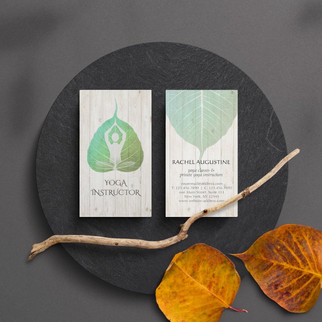 Elegant Yoga Meditation Posture with Bodhi Leaf Business Card (Creator Uploaded)