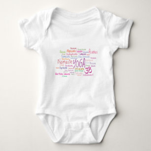 Elegant Yoga Poses Pink and Purple Pattern Asanas Baby Bodysuit