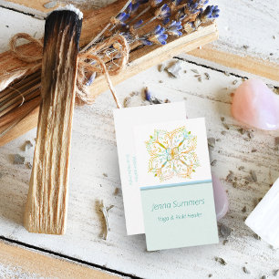 Elegant Yoga Reiki Healer Gold Mandala Flower Business Card