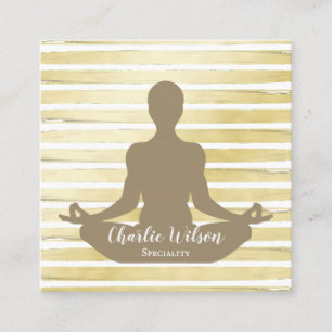 Elegant yoga white sepia brown gold paint striped square business card