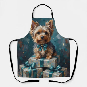 Elegant Yorkshire Terrier Dog Holiday Gift Stack Apron