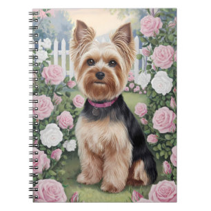 Elegant Yorkshire Terrier Rose Garden Painting Notebook