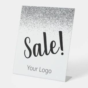Elegant Your Logo Silver Glitter Sale Business Pedestal Sign