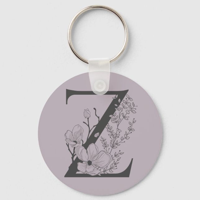 Elegant Z Boho Floral Monogram Initial Lilac Grey  Key Ring (Front)