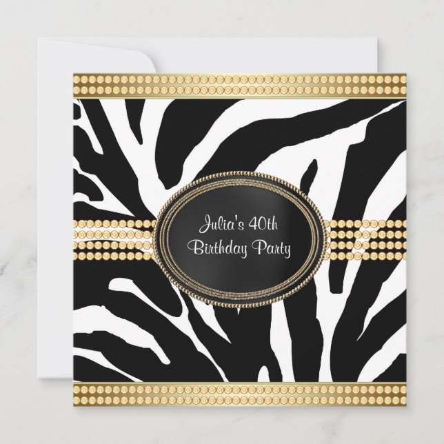 Elegant Zebra Birthday Party Invitations (Front)