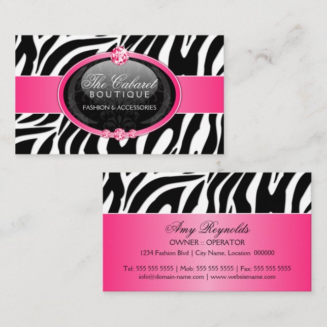 Elegant Zebra Fashion Jewellery Business Card (Front/Back)