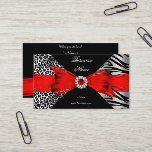 Elegant Zebra Leopard Black Red Business Card