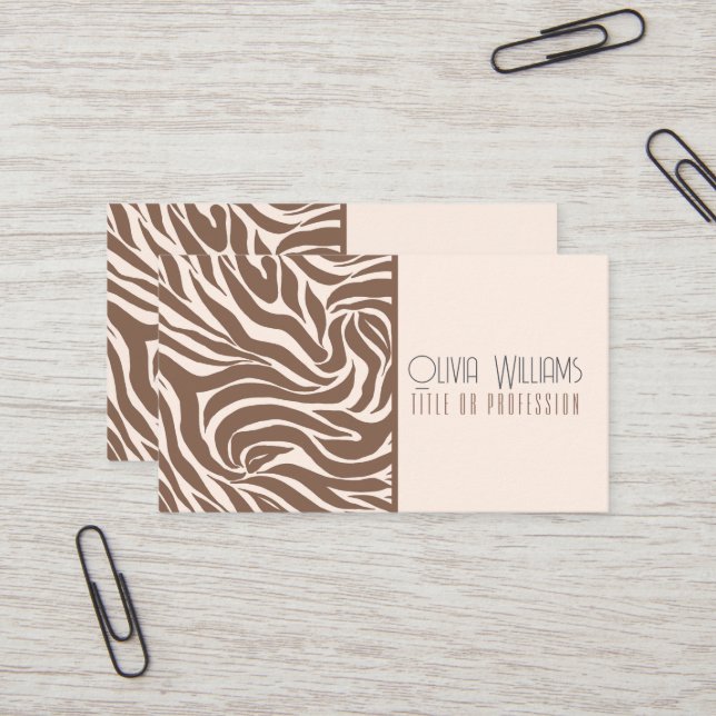 Elegant Zebra Mocha Pattern Business Card (Front/Back In Situ)
