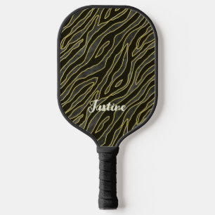 Elegant Zebra Pattern Name Script Pickleball Paddle