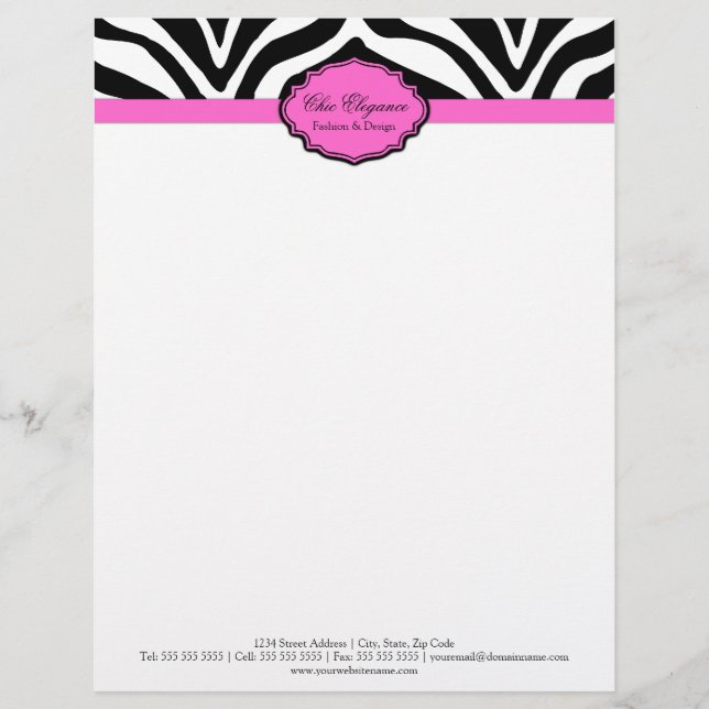 Elegant Zebra Print Custom Letterhead (Front)