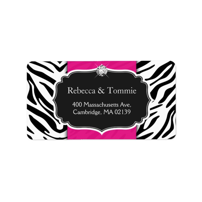 Elegant Zebra Print Hot Pink Wedding Baby Shower Label (Front)