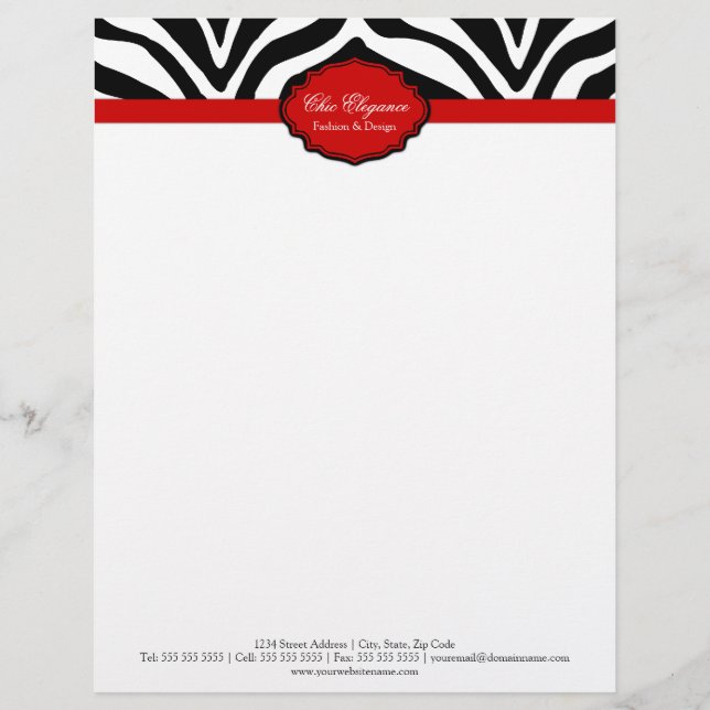 Elegant Zebra Print Letterhead Design (Front)