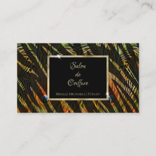 Elegant Zebra Print Peacock Feathers Hair Salon Business Card