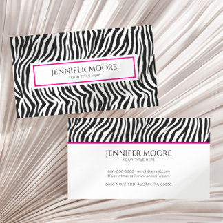 Elegant Zebra Print Pink Black White Custom  Business Card