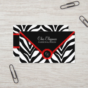 Elegant Zebra Print & Red Lace Business Card