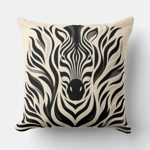Elegant Zebra Stripe Design with Monochrome Waves Cushion