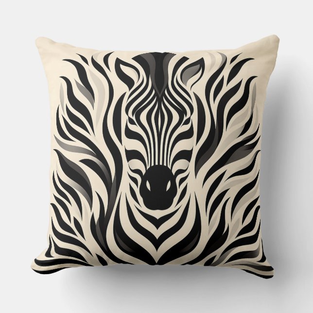 Elegant Zebra Stripe Design with Monochrome Waves Cushion (Front)