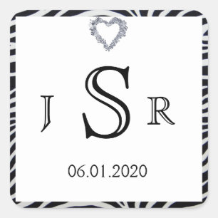 Elegant Zebra Stripe Wedding Monogram Sticker
