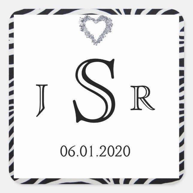 Elegant Zebra Stripe Wedding Monogram Sticker (Front)