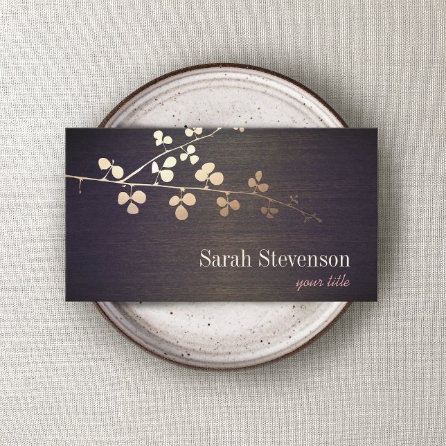 Elegant Zen Gold Branch Wood Nature Business Card (Creator Uploaded)
