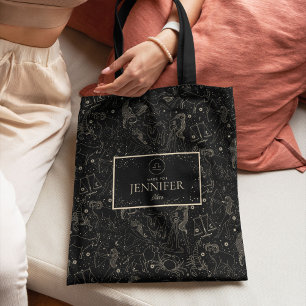 Elegant Zodiac Astrology Libra Black/Gold Tote Bag
