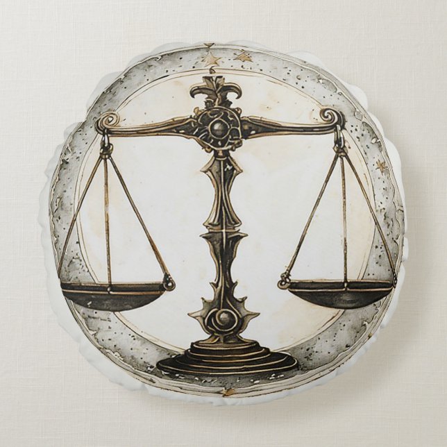 Elegant Zodiac Libra Symbol Round Cushion (Front)